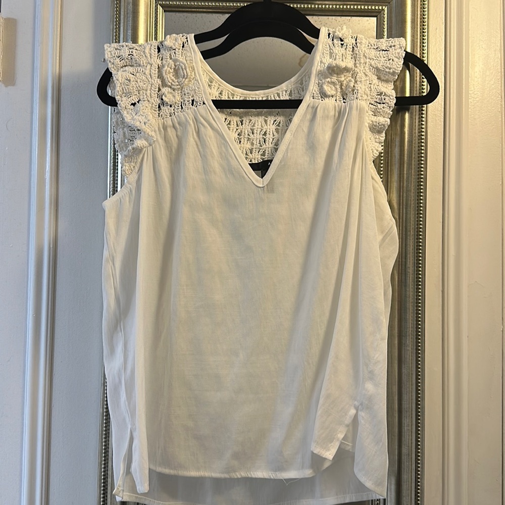 Aqua V-Neck Crochet Blouse